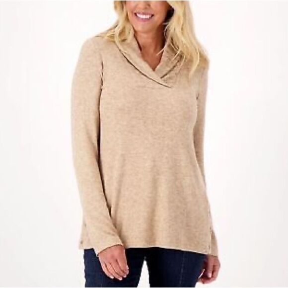Susan Graver Lifestyle Cashmoozie Knit Shawl Collar Top - Picture 1 of 6